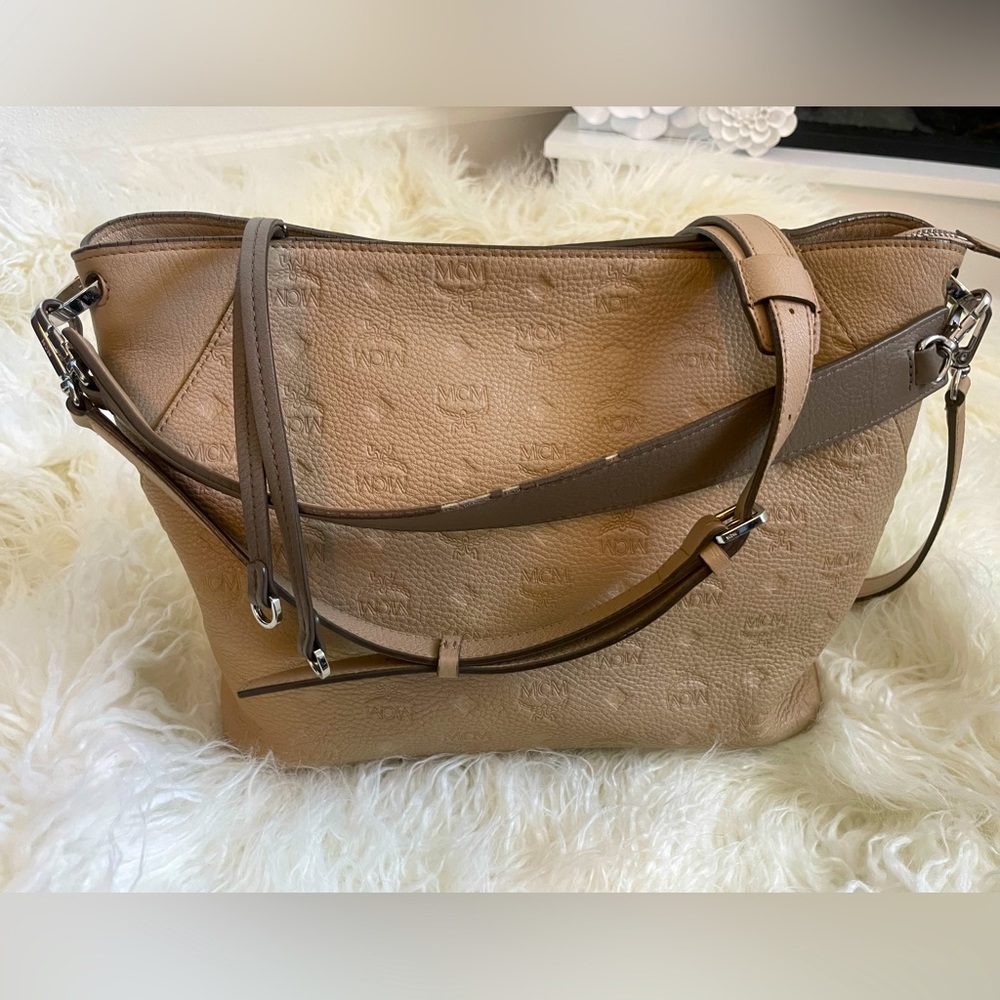MCM Medium Hobo Crossbody Tote Cream Beige